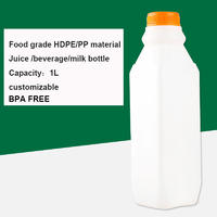 Food grade HDPE/PP material，Juice bottle/beverage juice/milk bottle, square bottom bottle(1.0L）
